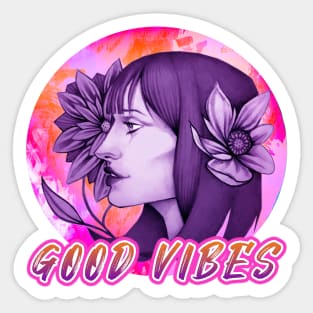 Good Vibes Beautiful Woman Floral Sticker